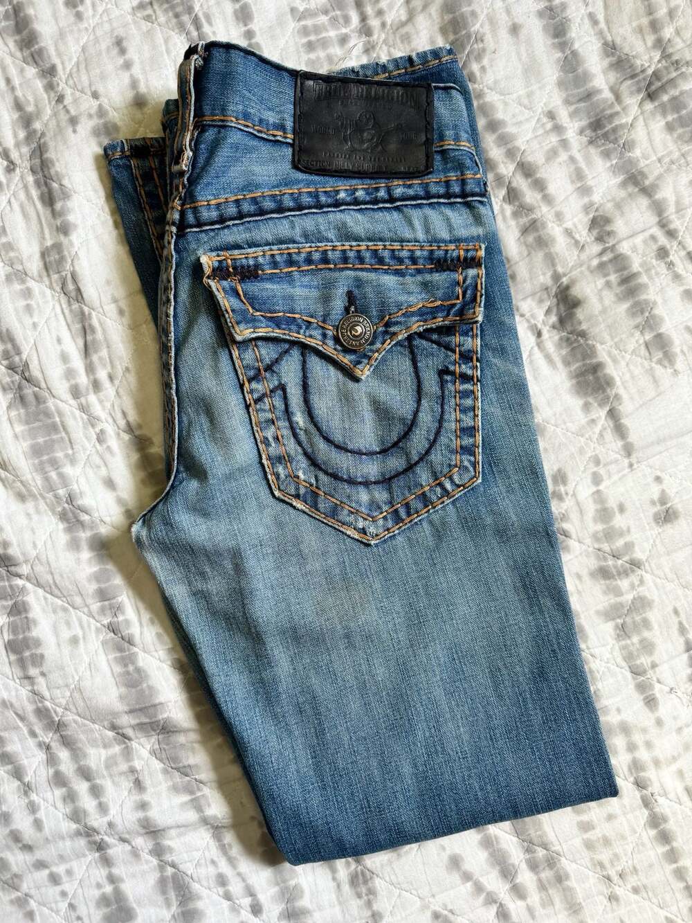 True Religion Billy Super T Distressed Straight Leg Jeans